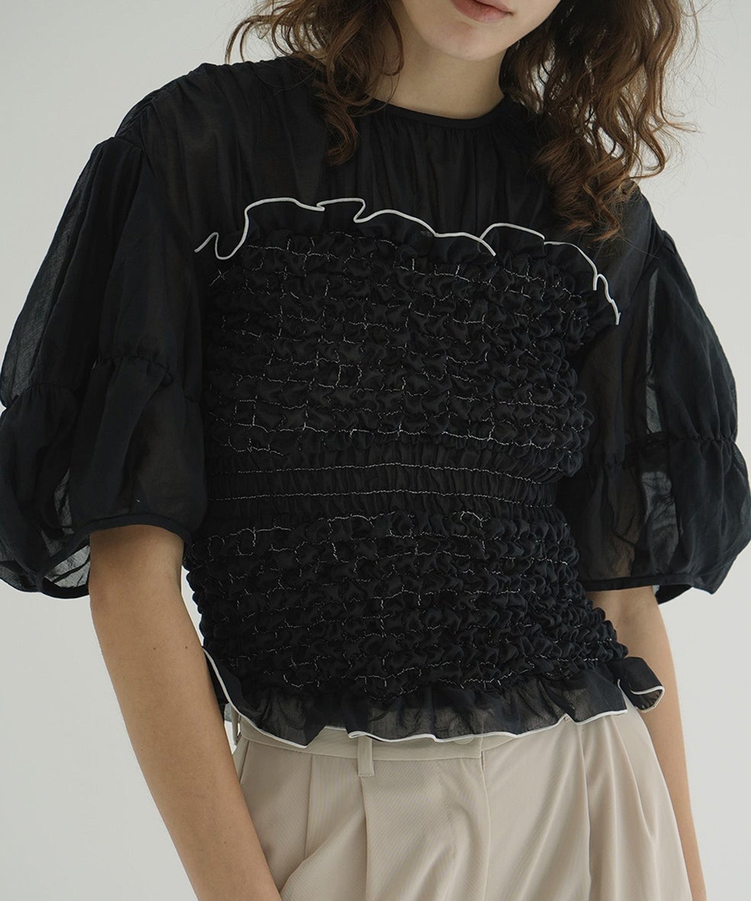 COLOR STITCHED SHIRRING TOPS
