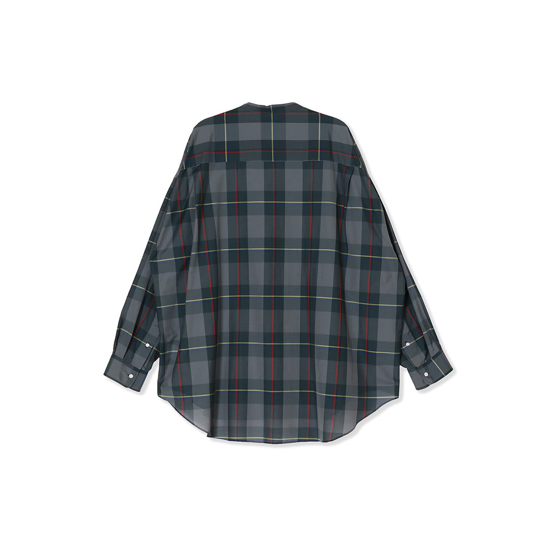 Sheer Check Oversized Band Collar Bosom Shirt