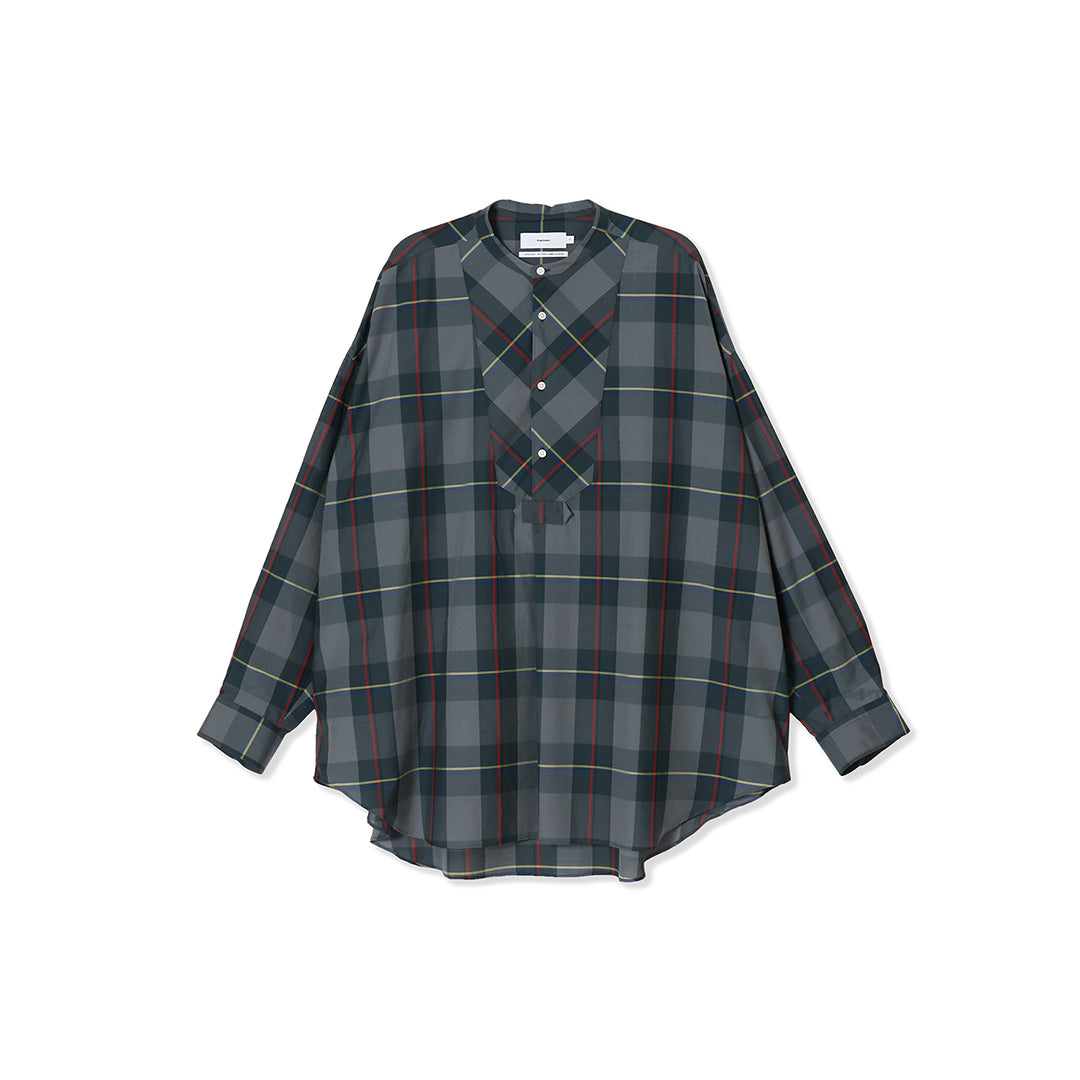 Sheer Check Oversized Band Collar Bosom Shirt