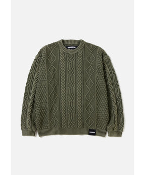 WASHED CREWNECK CABLE SWEATER