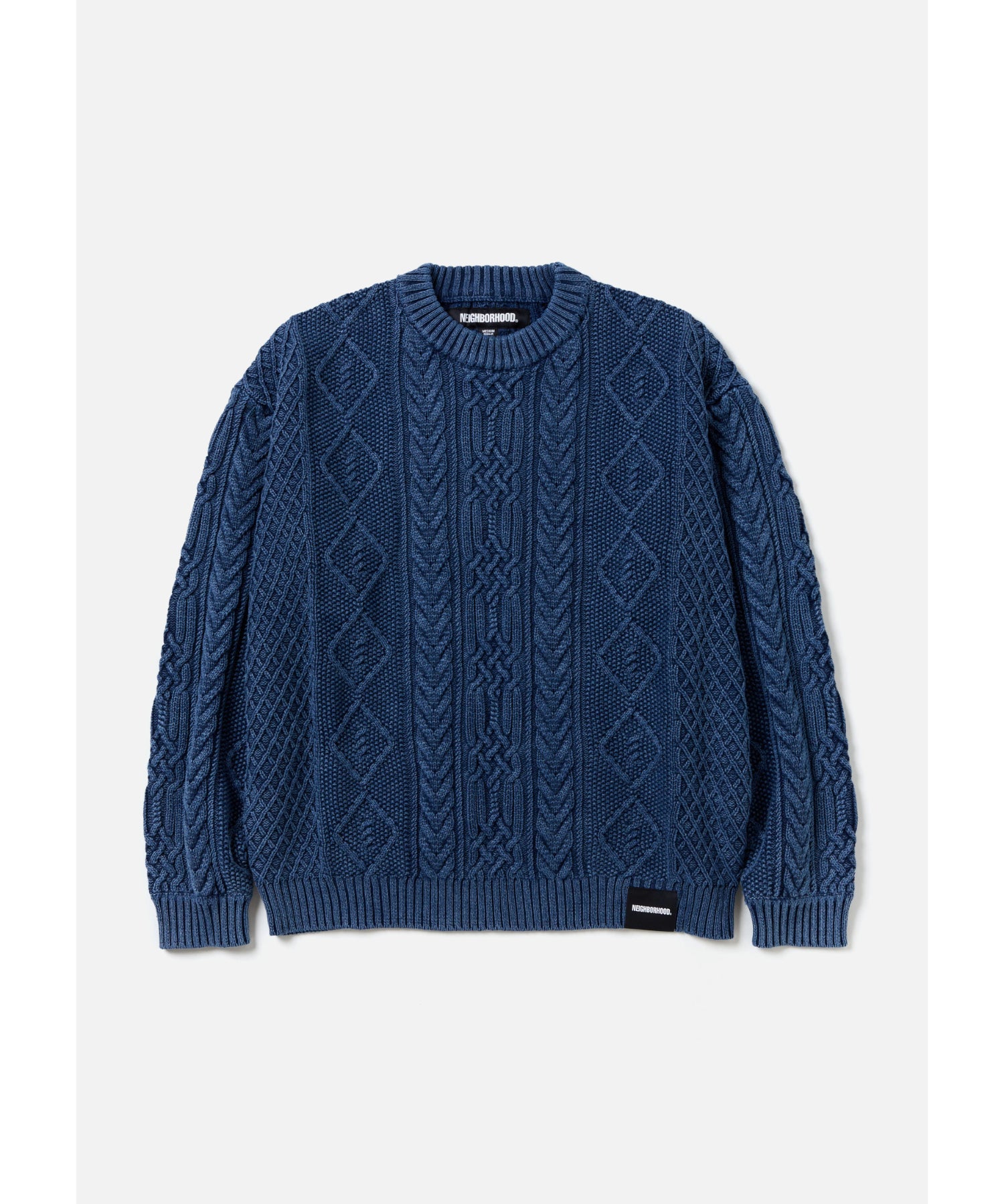 WASHED CREWNECK CABLE SWEATER