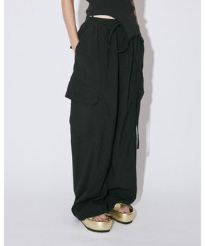 Tropical Wool Bow Silhouette Pants