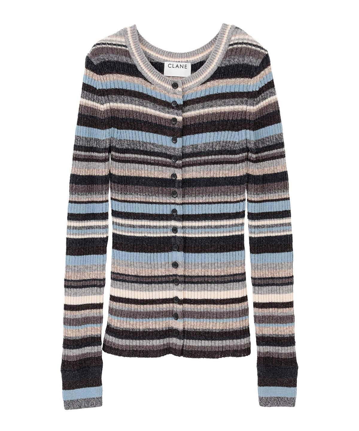 MULTI BORDER BUTTON DETAIL KNIT CARDIGAN