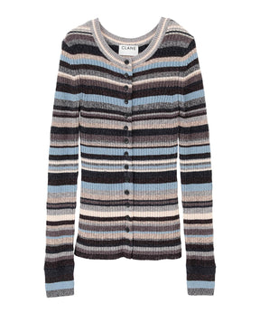 MULTI BORDER BUTTON DETAIL KNIT CARDIGAN