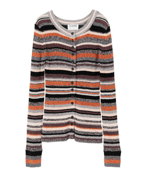 MULTI BORDER BUTTON DETAIL KNIT CARDIGAN