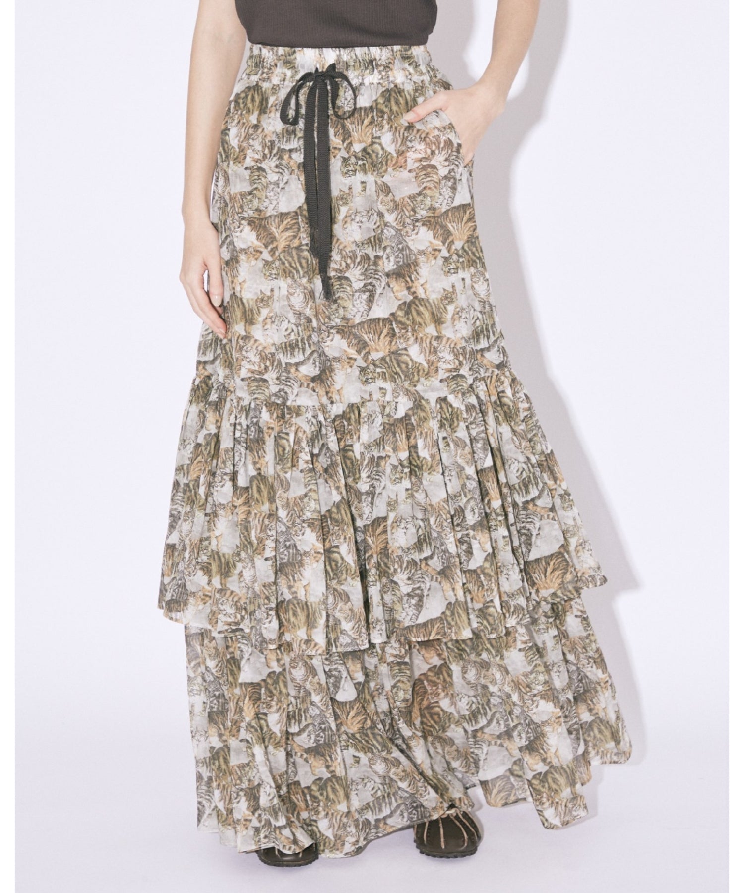 cats printed boil tiered skirt