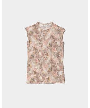 sheer flower printed jersey tank top