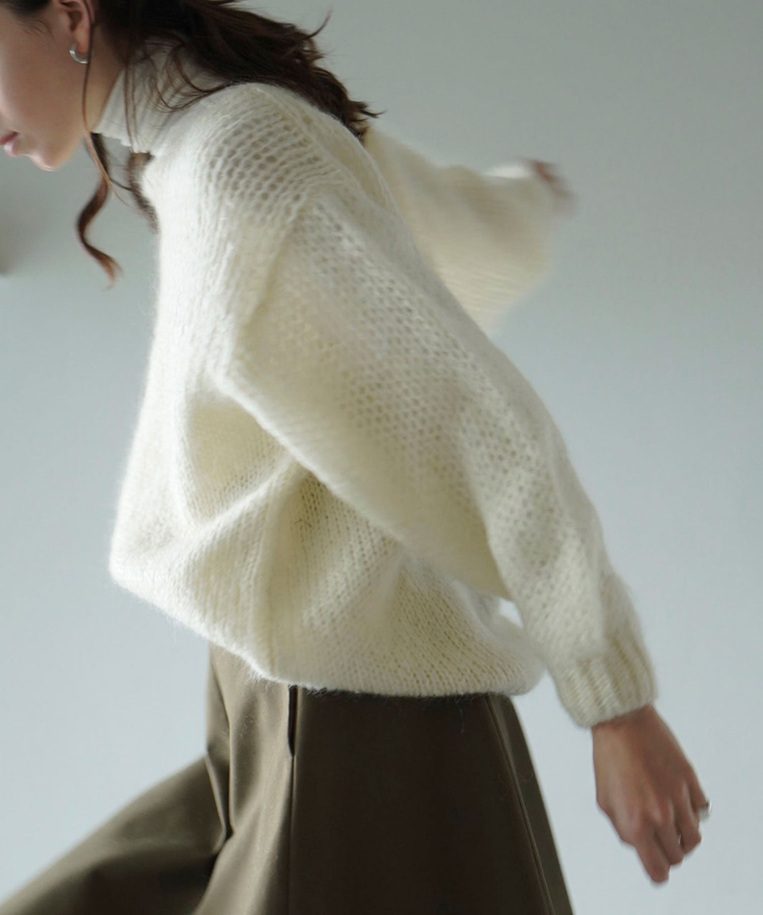 Half Sheer Loose Mohair Knit Tops - CLANE (クラネ) - tops