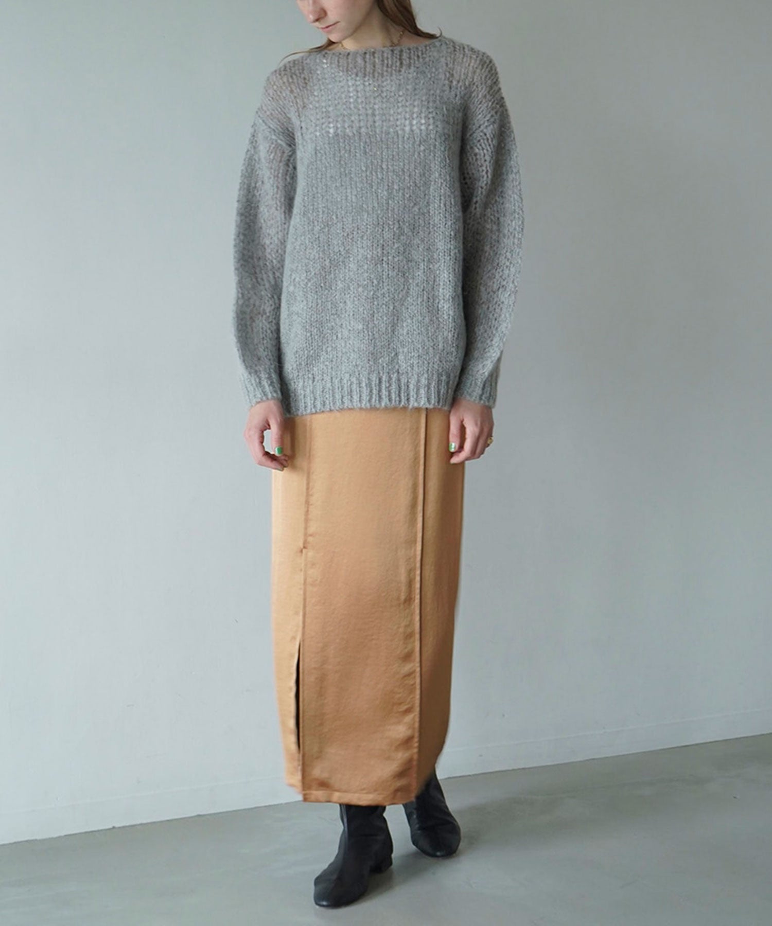 Half Sheer Loose Mohair Knit Tops - CLANE (クラネ) - tops