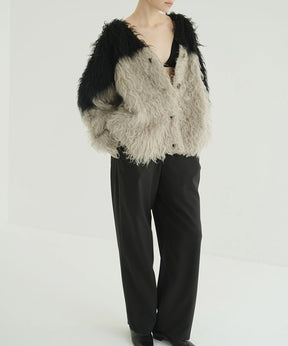 BI COLOR SHAGGY KNIT CARDIGAN