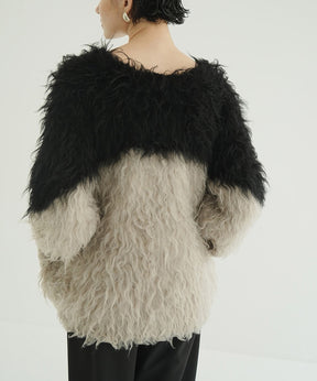 BI COLOR SHAGGY KNIT CARDIGAN