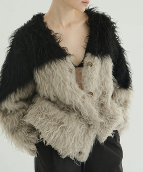 BI COLOR SHAGGY KNIT CARDIGAN