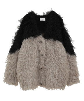 BI COLOR SHAGGY KNIT CARDIGAN