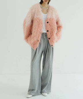 BI COLOR SHAGGY KNIT CARDIGAN
