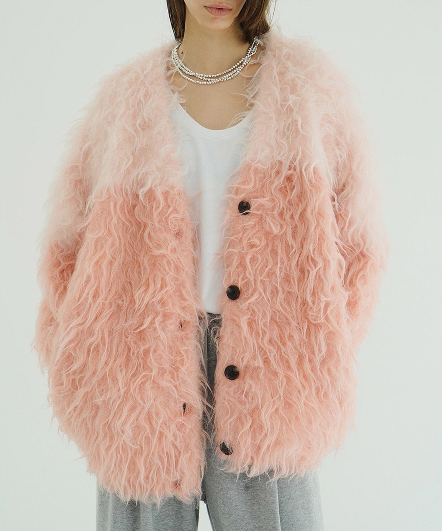 BI COLOR SHAGGY KNIT CARDIGAN
