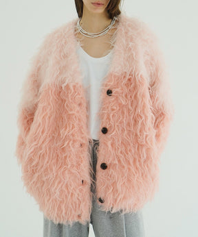 BI COLOR SHAGGY KNIT CARDIGAN
