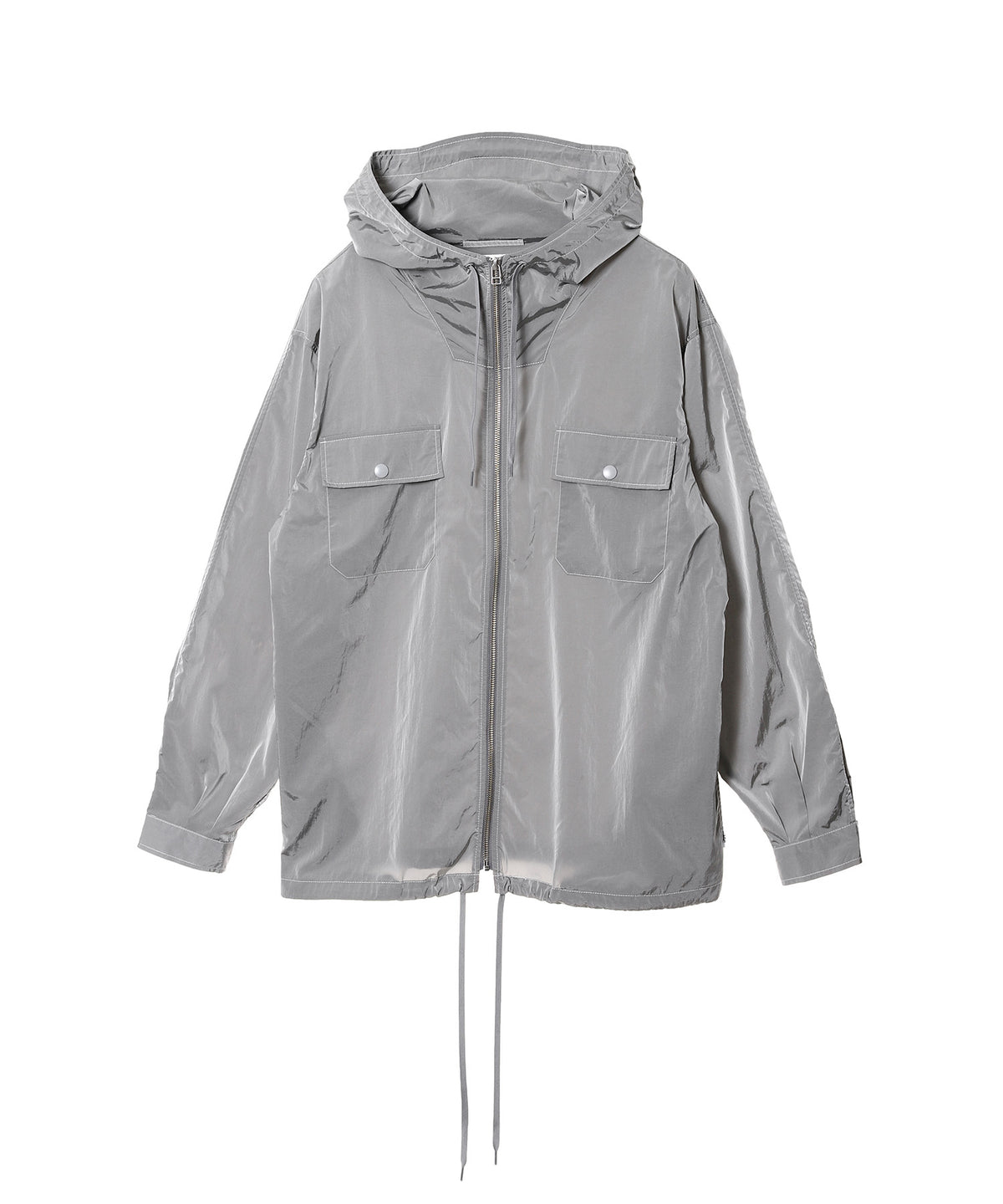 Nylon Chambray Hooded Zip Jacket