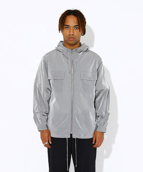 Nylon Chambray Hooded Zip Jacket