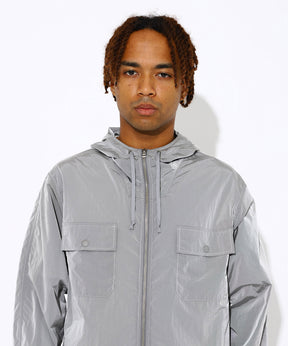 Nylon Chambray Hooded Zip Jacket