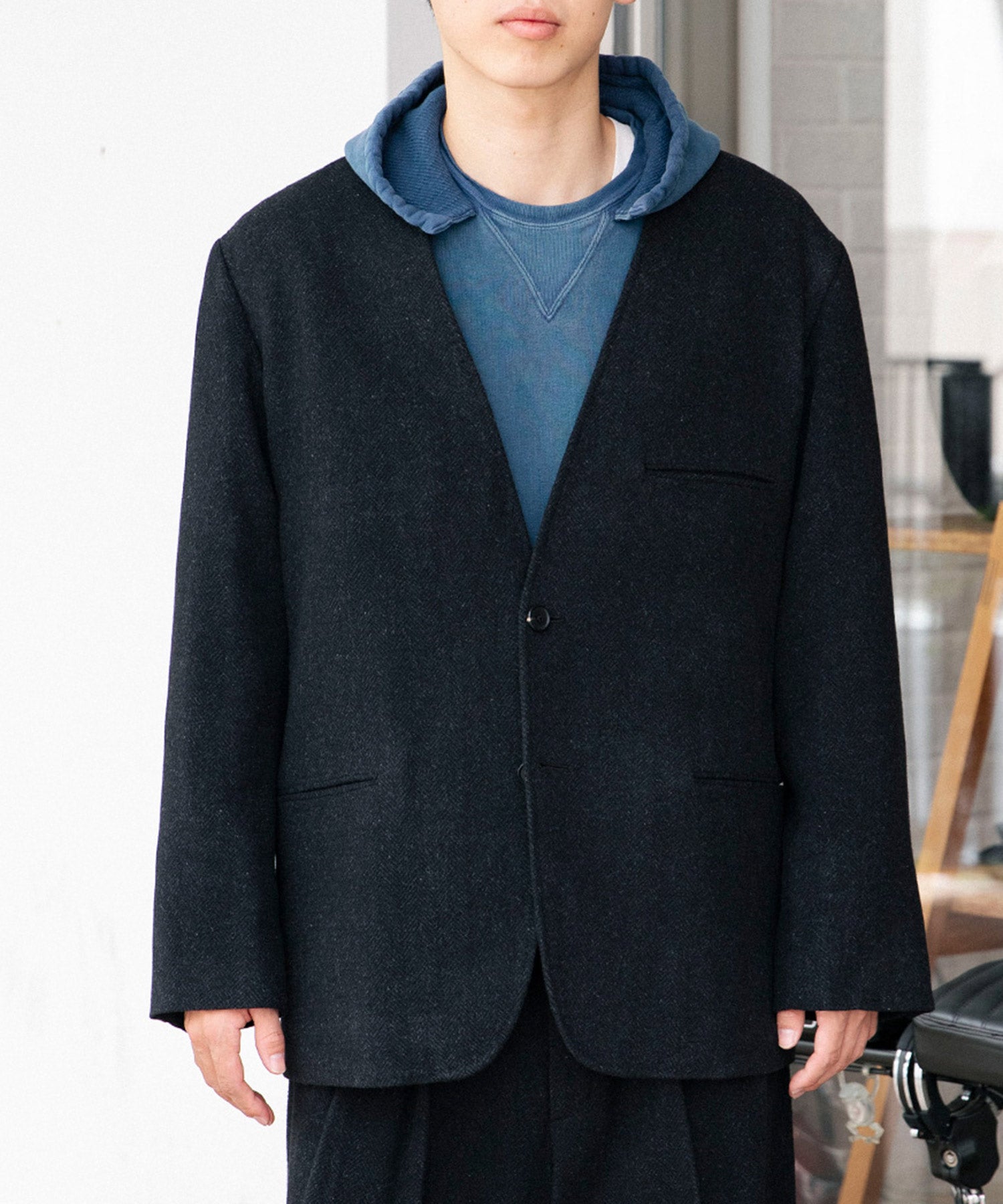 Silk Cashmere Tweed Collarless Jacket