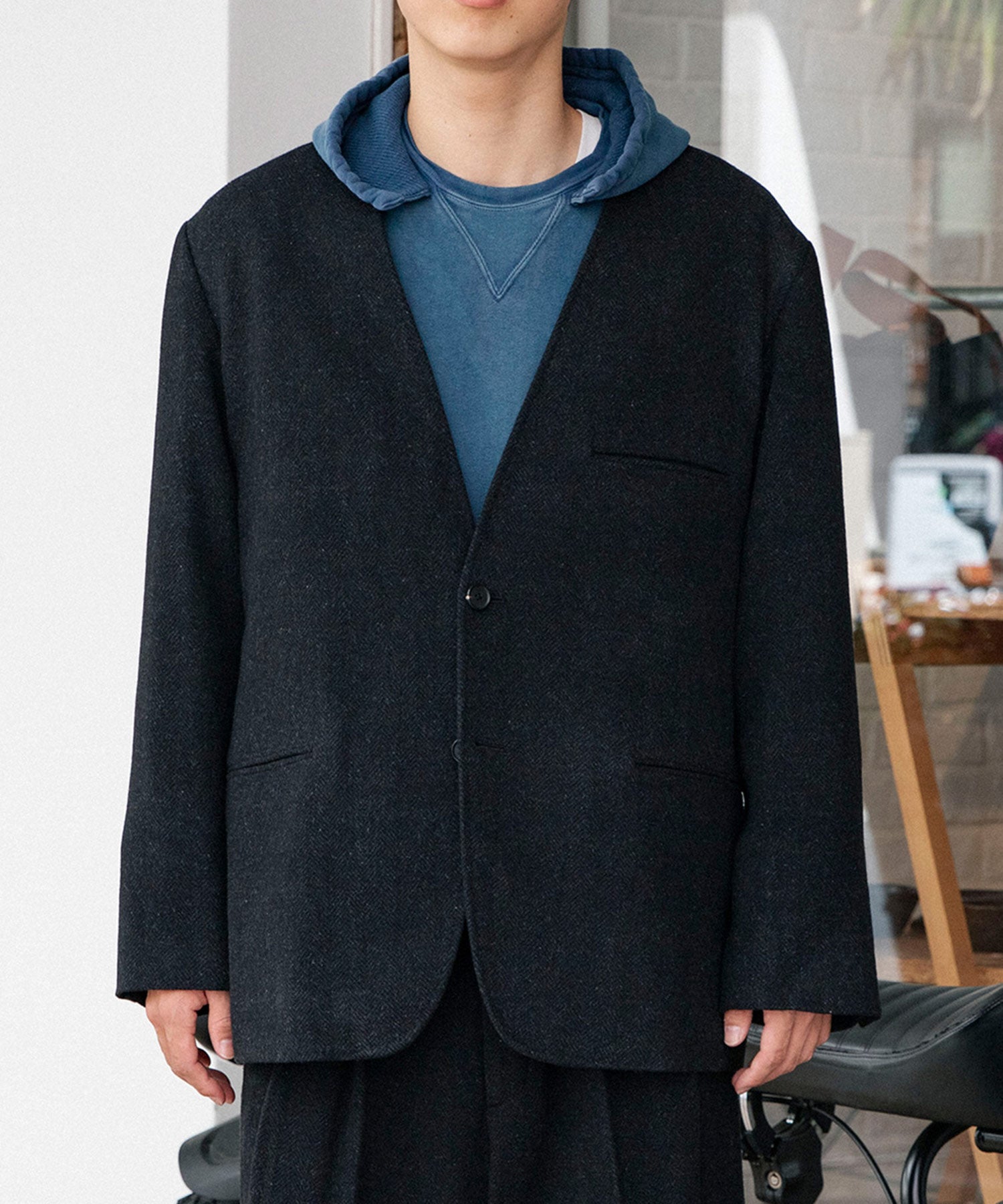 Silk Cashmere Tweed Collarless Jacket