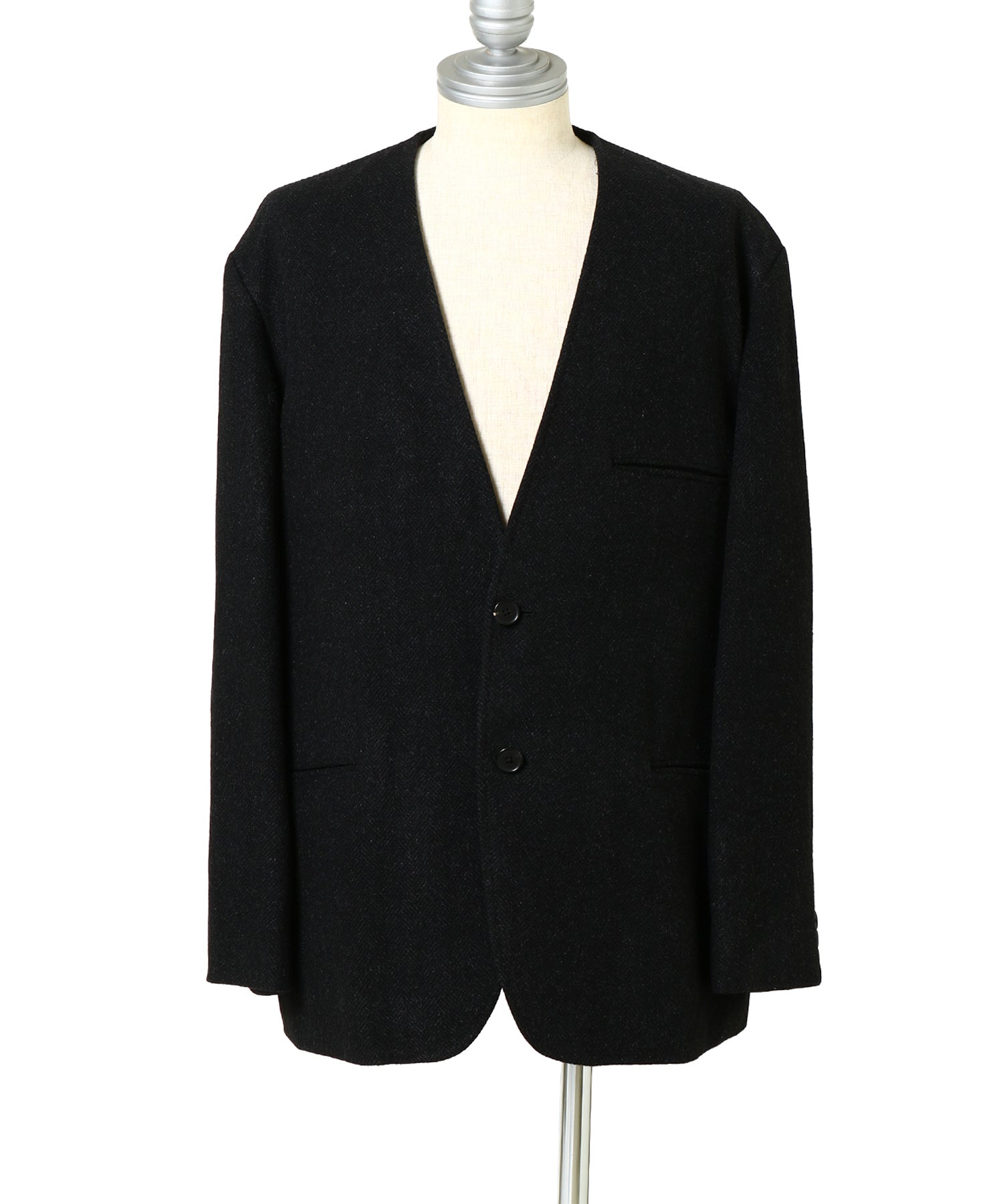 Silk Cashmere Tweed Collarless Jacket