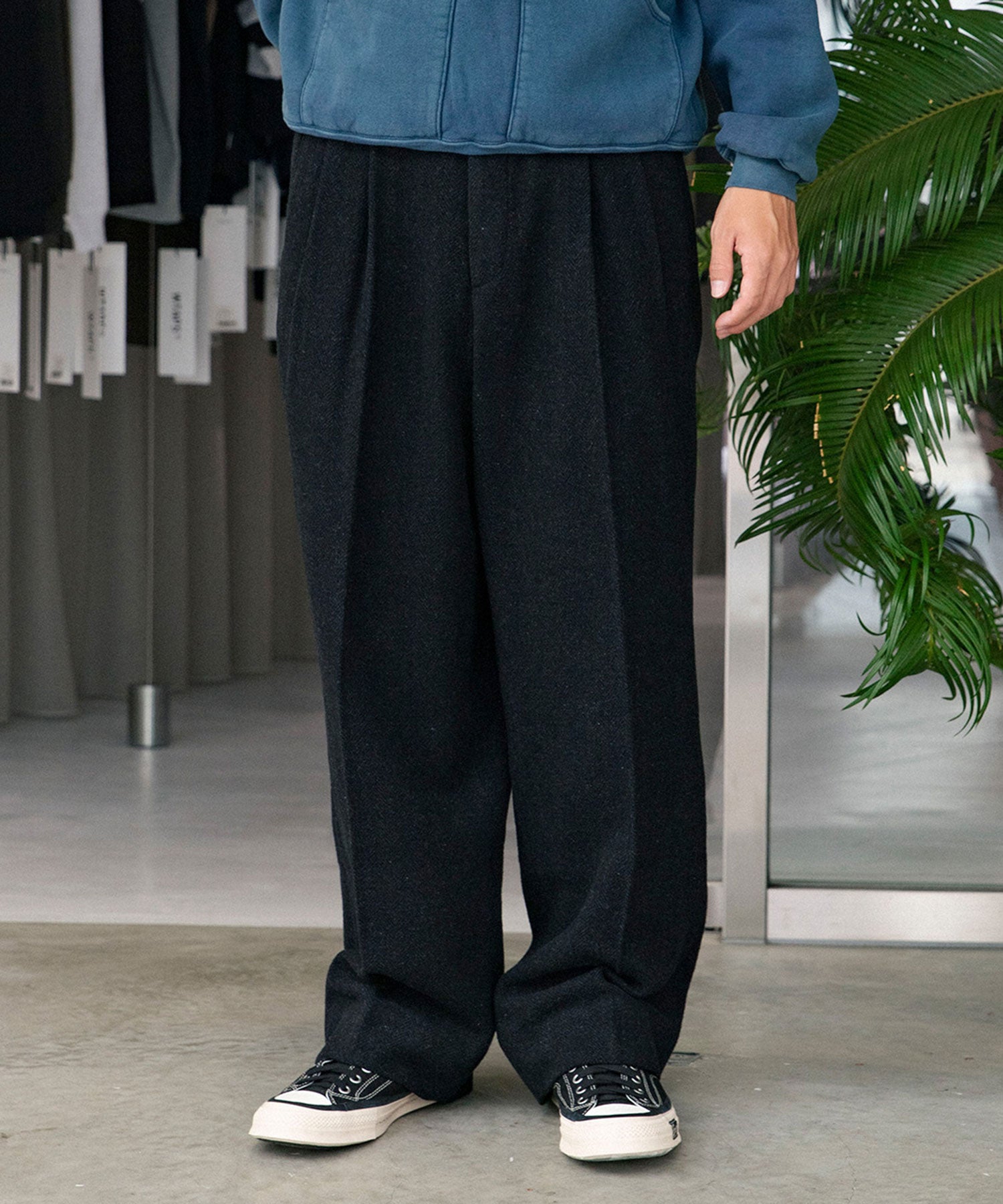 Silk Cashmere Tweed Wide Trousers