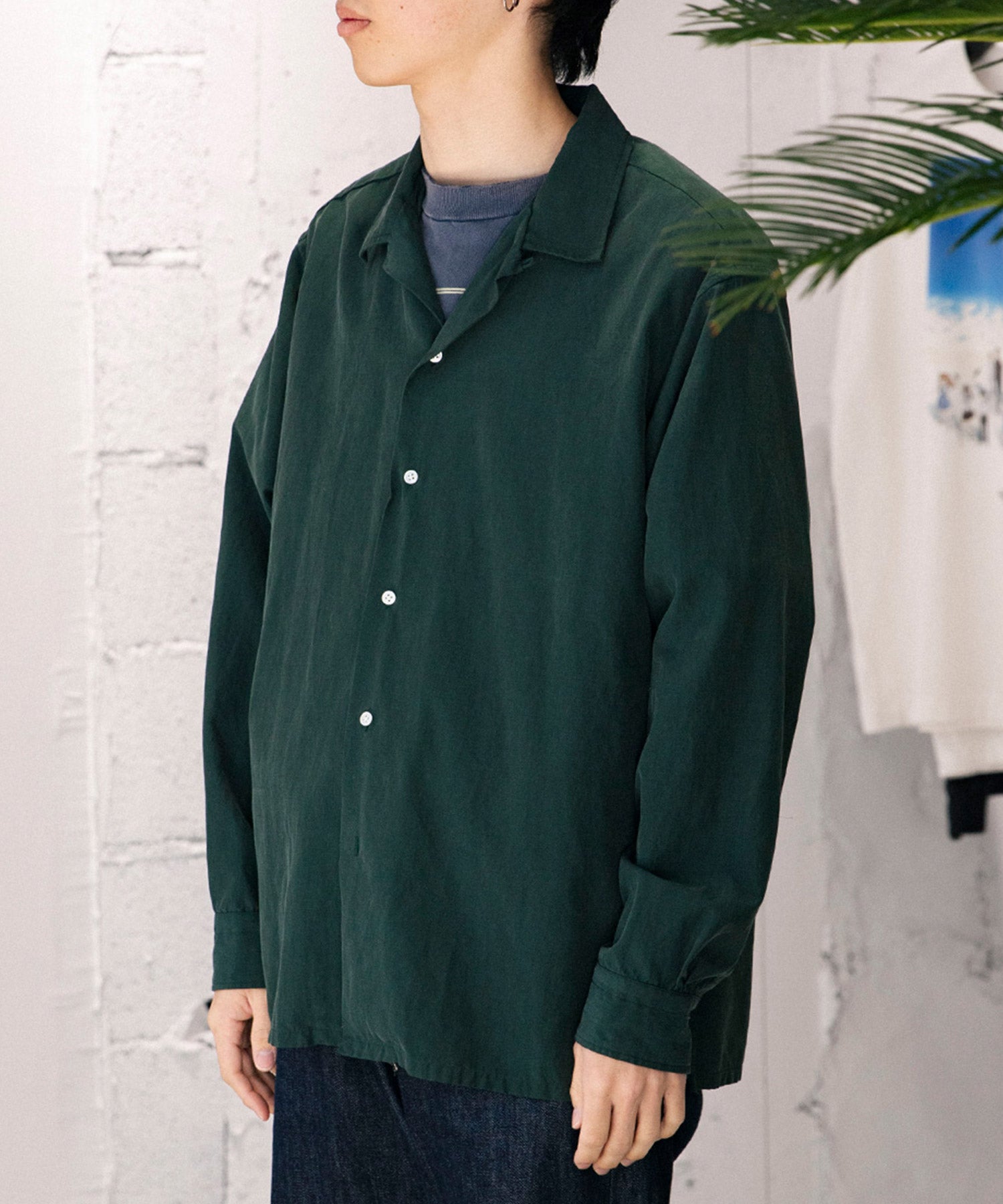 Silk Cotton Open Collar L/S Shirt