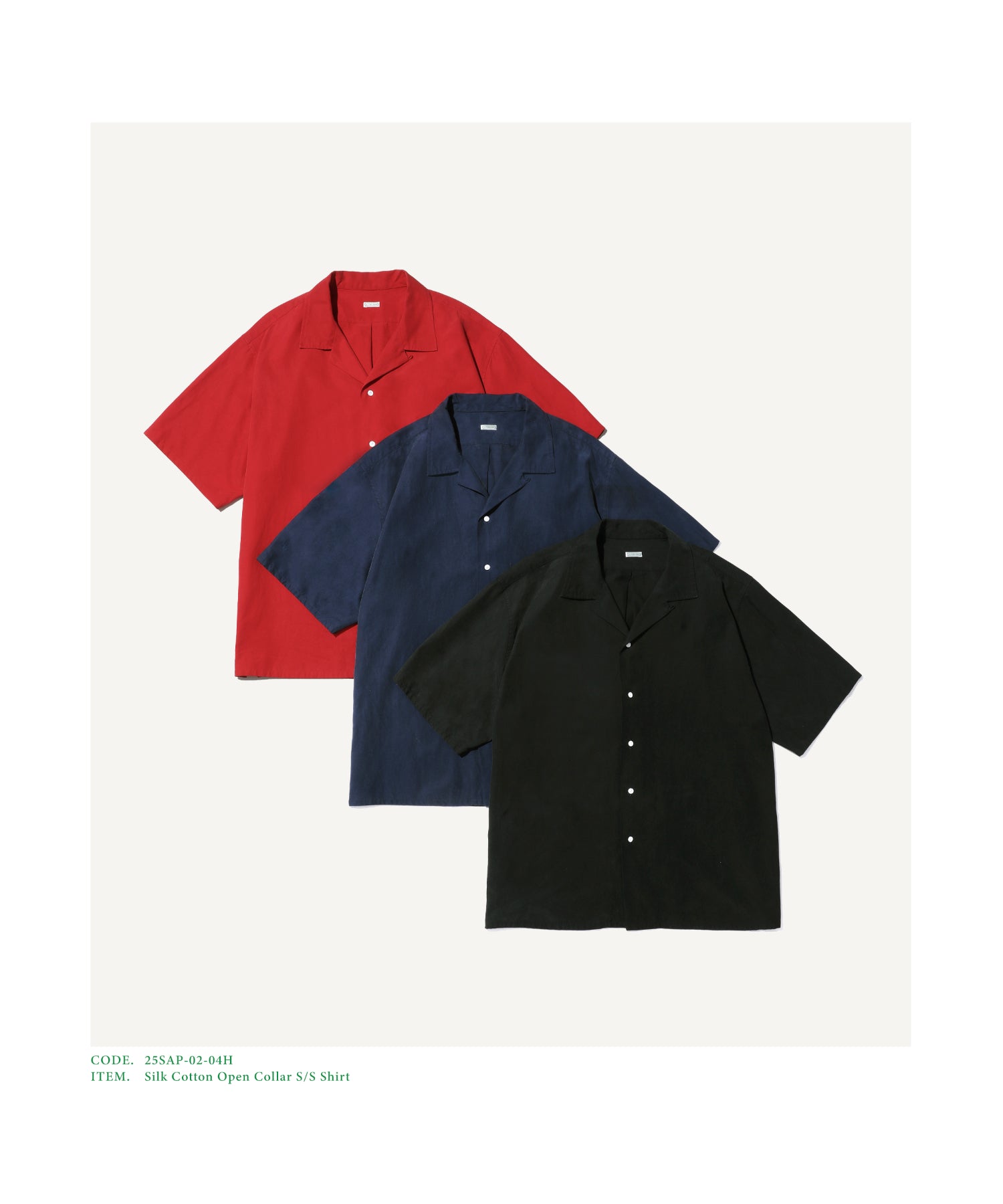 Silk Cotton Open Collar S/S Shirt - A.PRESSE (アプレッセ Silk Cotton Open Collar S/S Shirt - A.PRESSE (アプレッセ