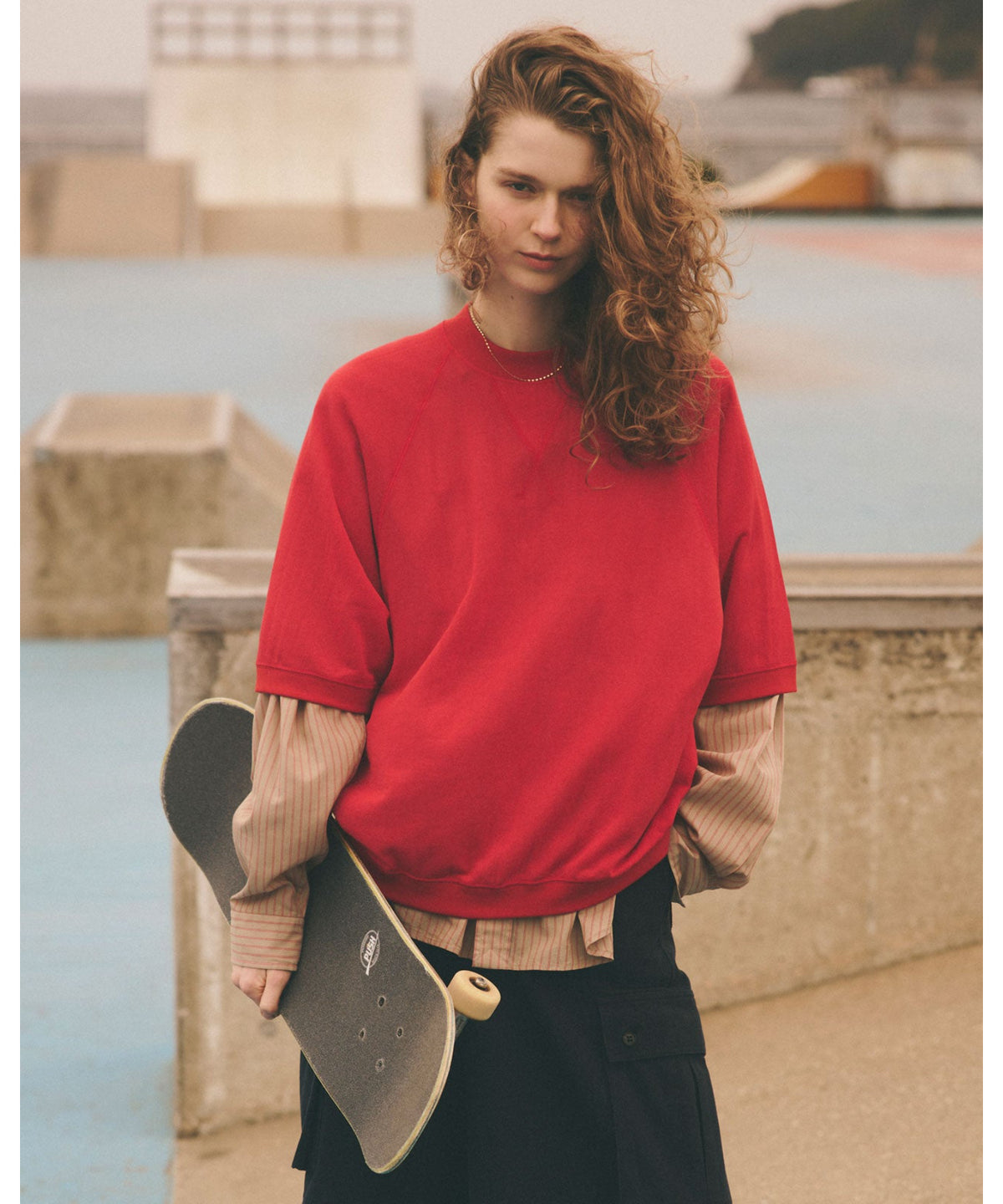 SHEER HALF SLEEVE SWEATSHIRT