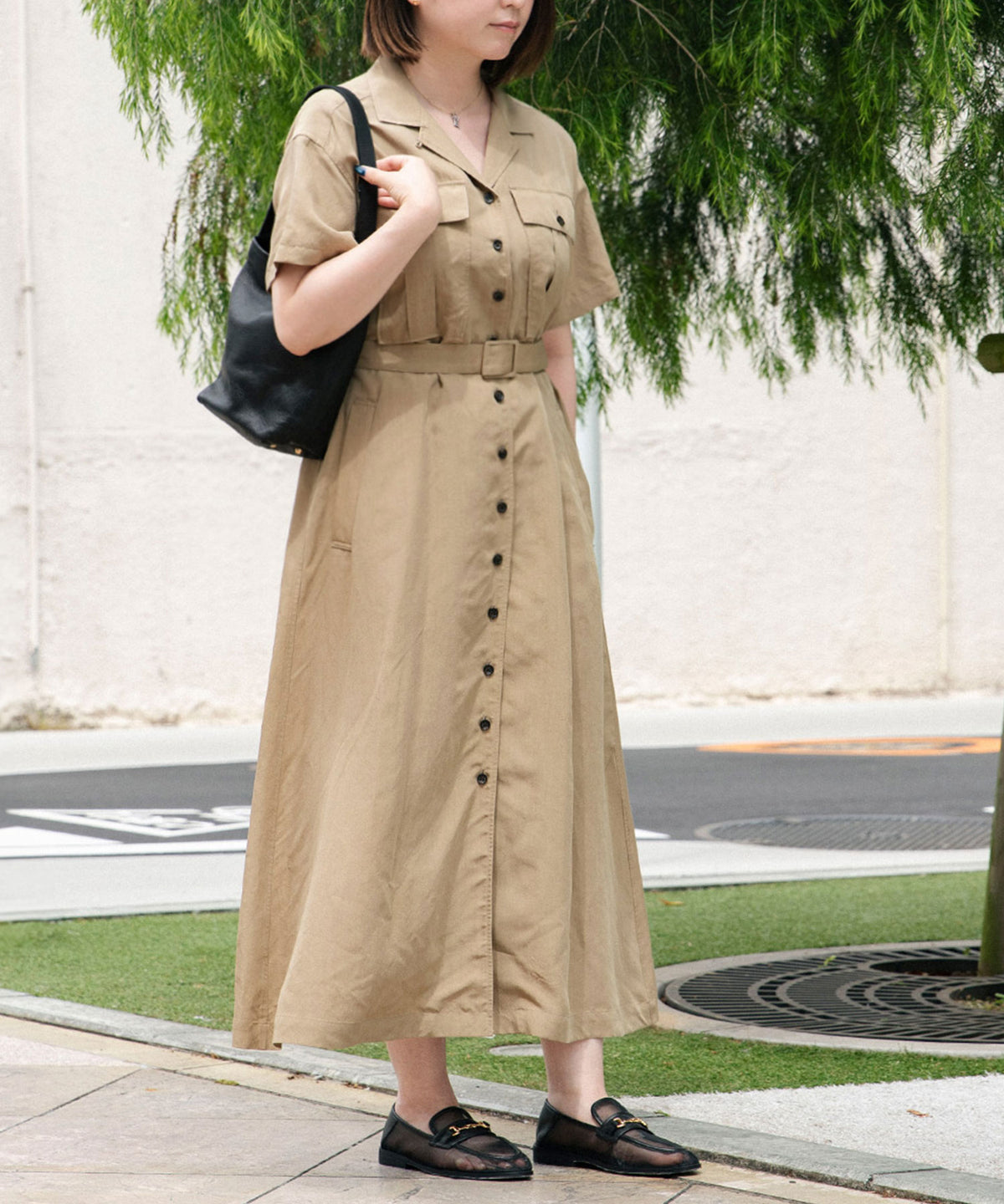 OPEN COLLAR SHIRT DRESS