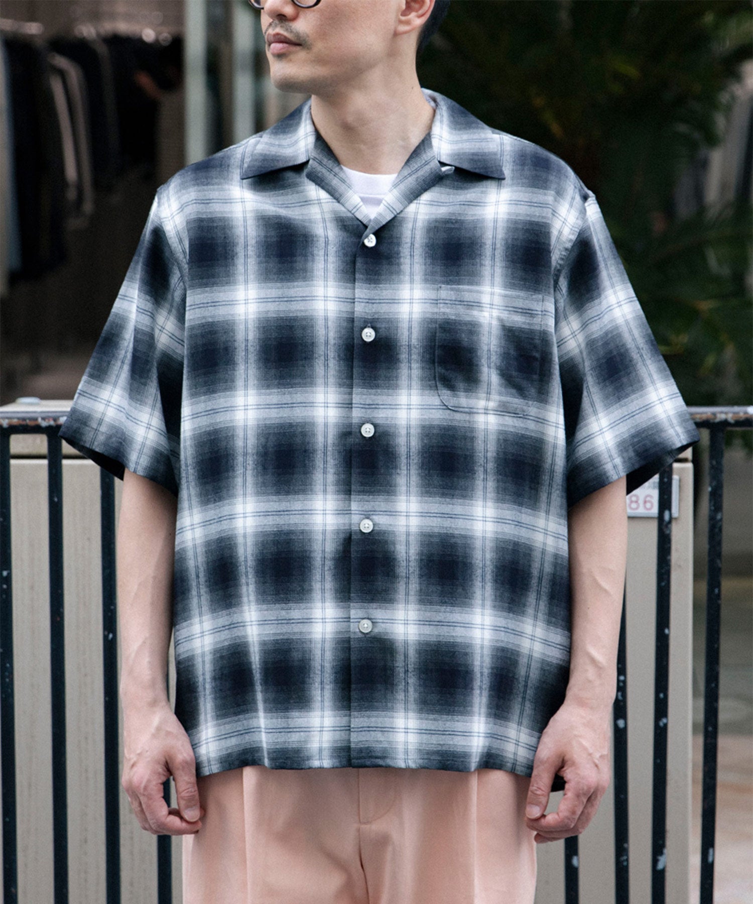 OMBRE CHECK OPEN COLLAR SHIRT