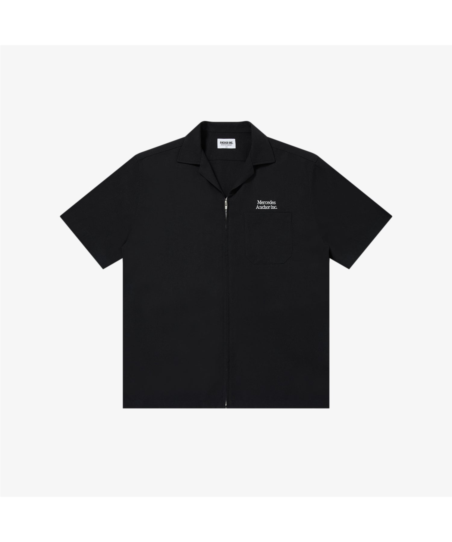 OPEN COLLARED S/S LINEN ZIP SHIRT