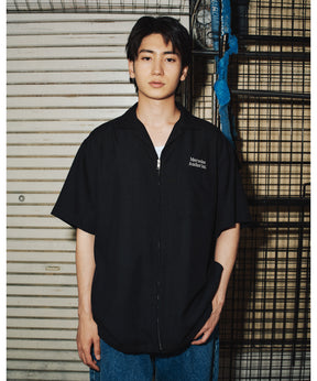 OPEN COLLARED S/S LINEN ZIP SHIRT