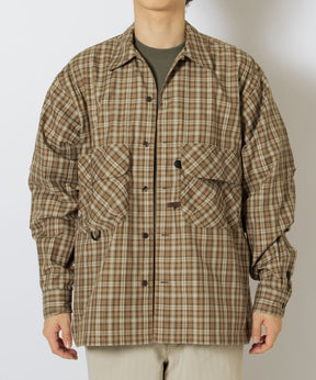TECH SPORTS OPEN COLLAR SHIRT L/S GREN PLAID