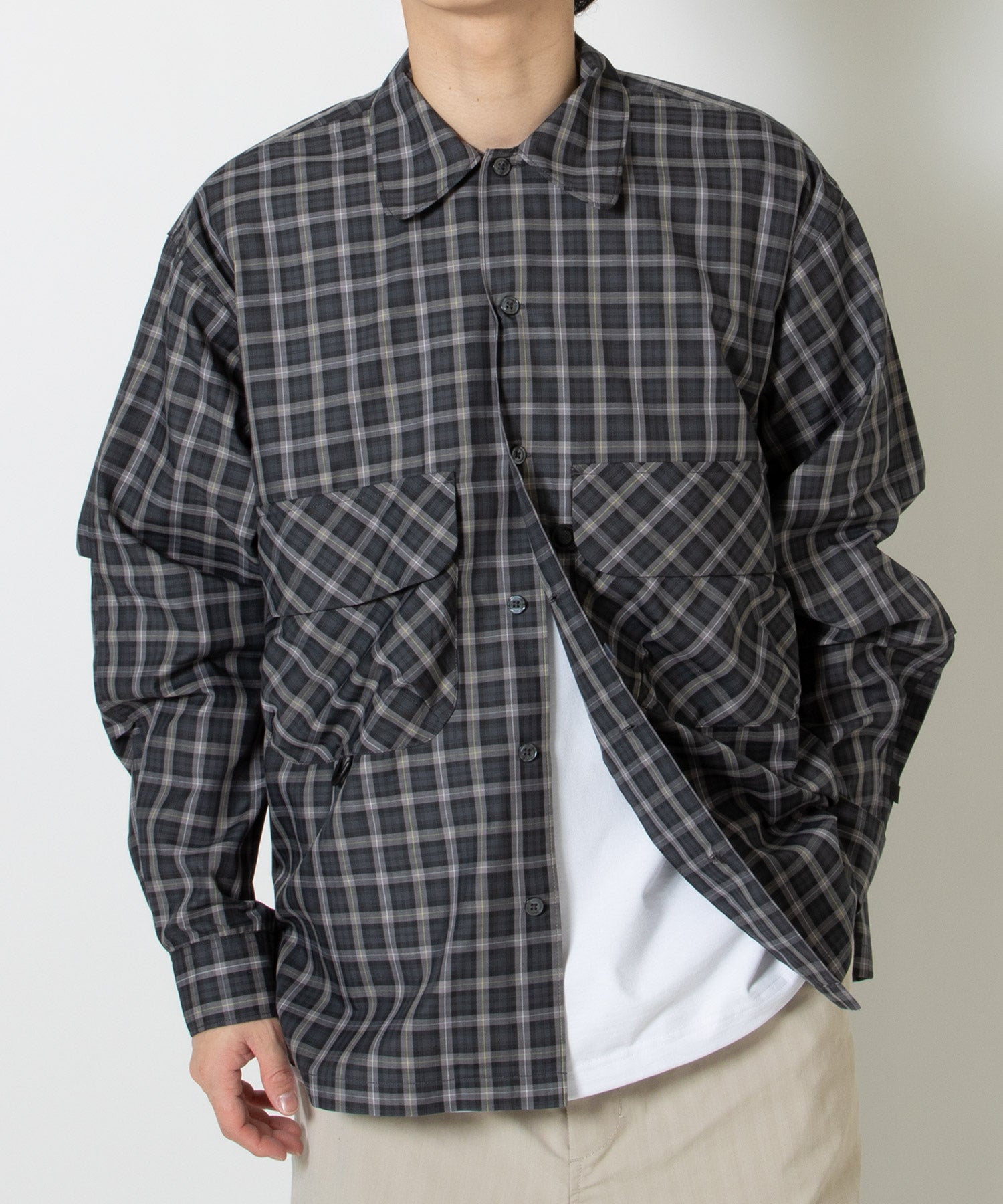 TECH SPORTS OPEN COLLAR SHIRT L/S GREN PLAID - DAIWA PIER39