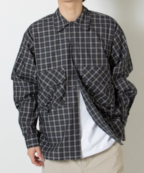 TECH SPORTS OPEN COLLAR SHIRT L/S GREN PLAID