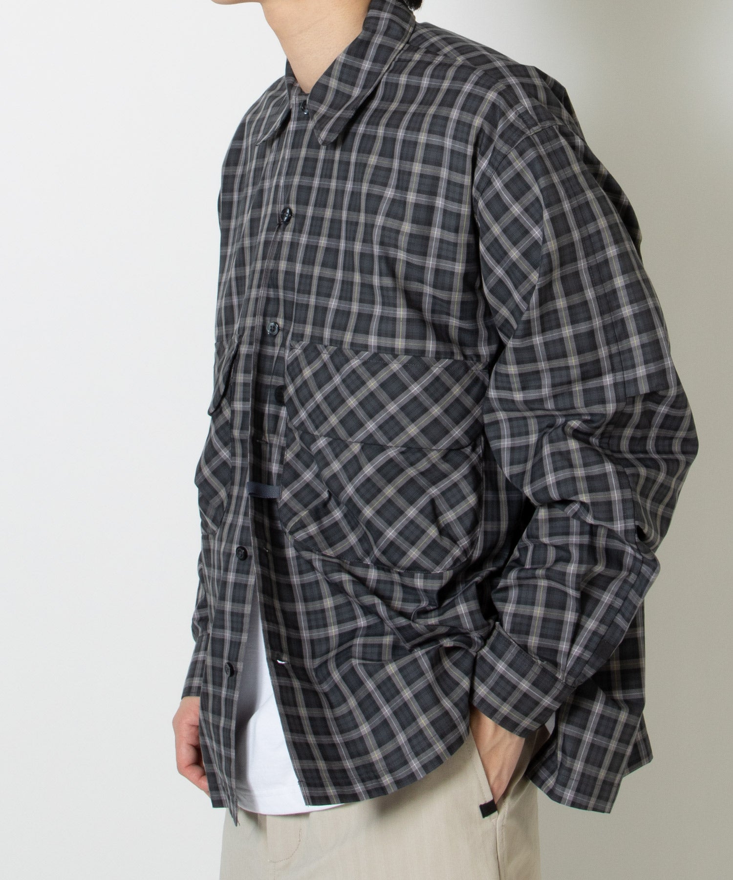 TECH SPORTS OPEN COLLAR SHIRT L/S GREN PLAID - DAIWA PIER39