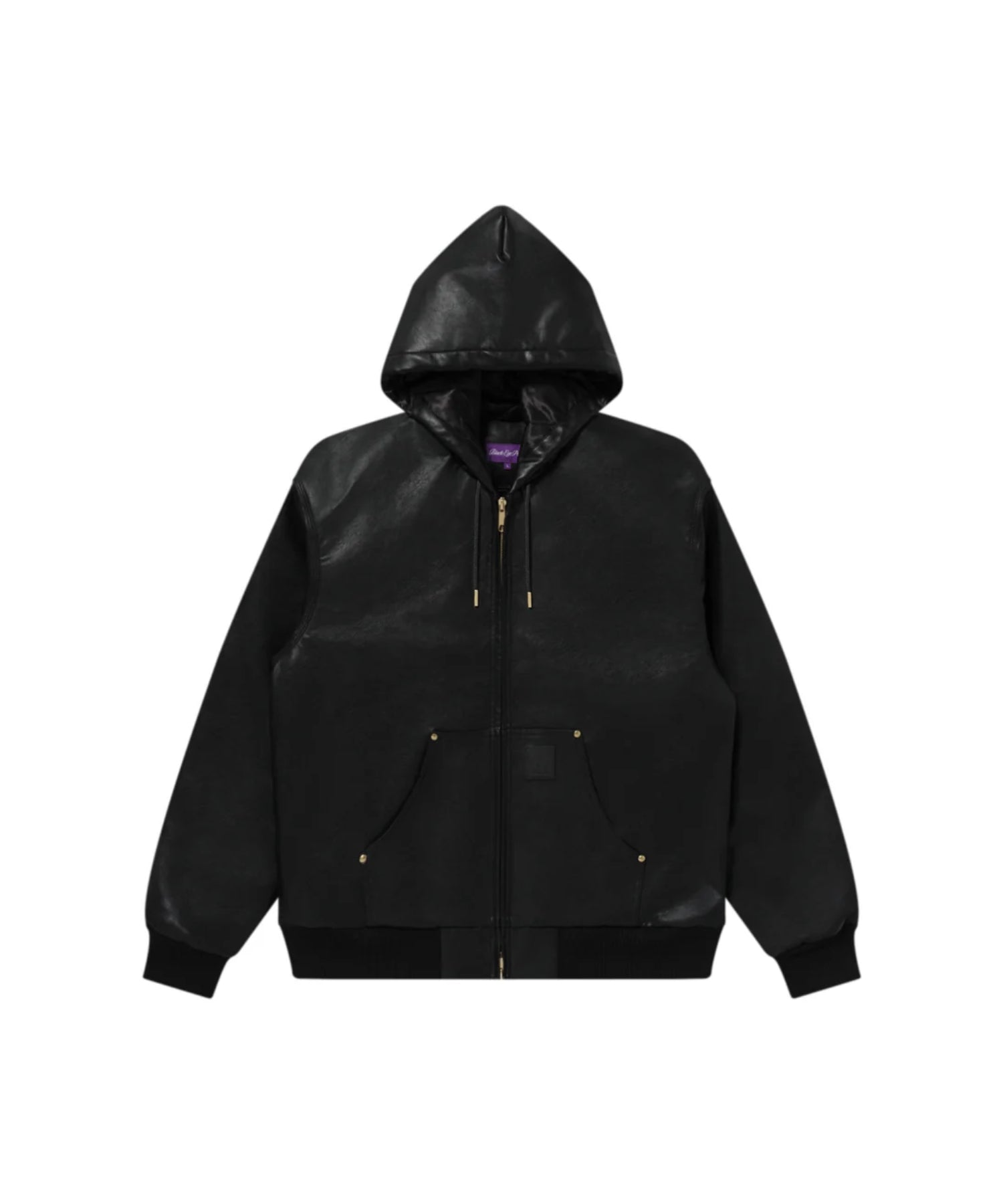 LEATHER PATCH PU HOODED JACKET