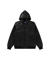 LEATHER PATCH PU HOODED JACKET
