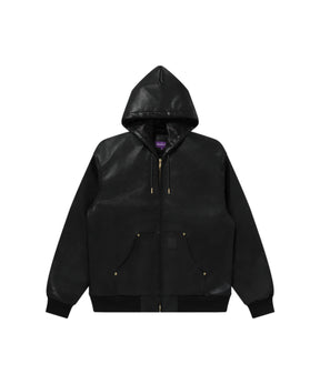 LEATHER PATCH PU HOODED JACKET