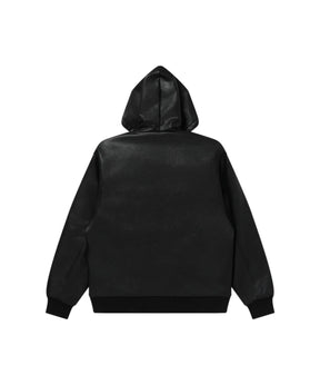 LEATHER PATCH PU HOODED JACKET