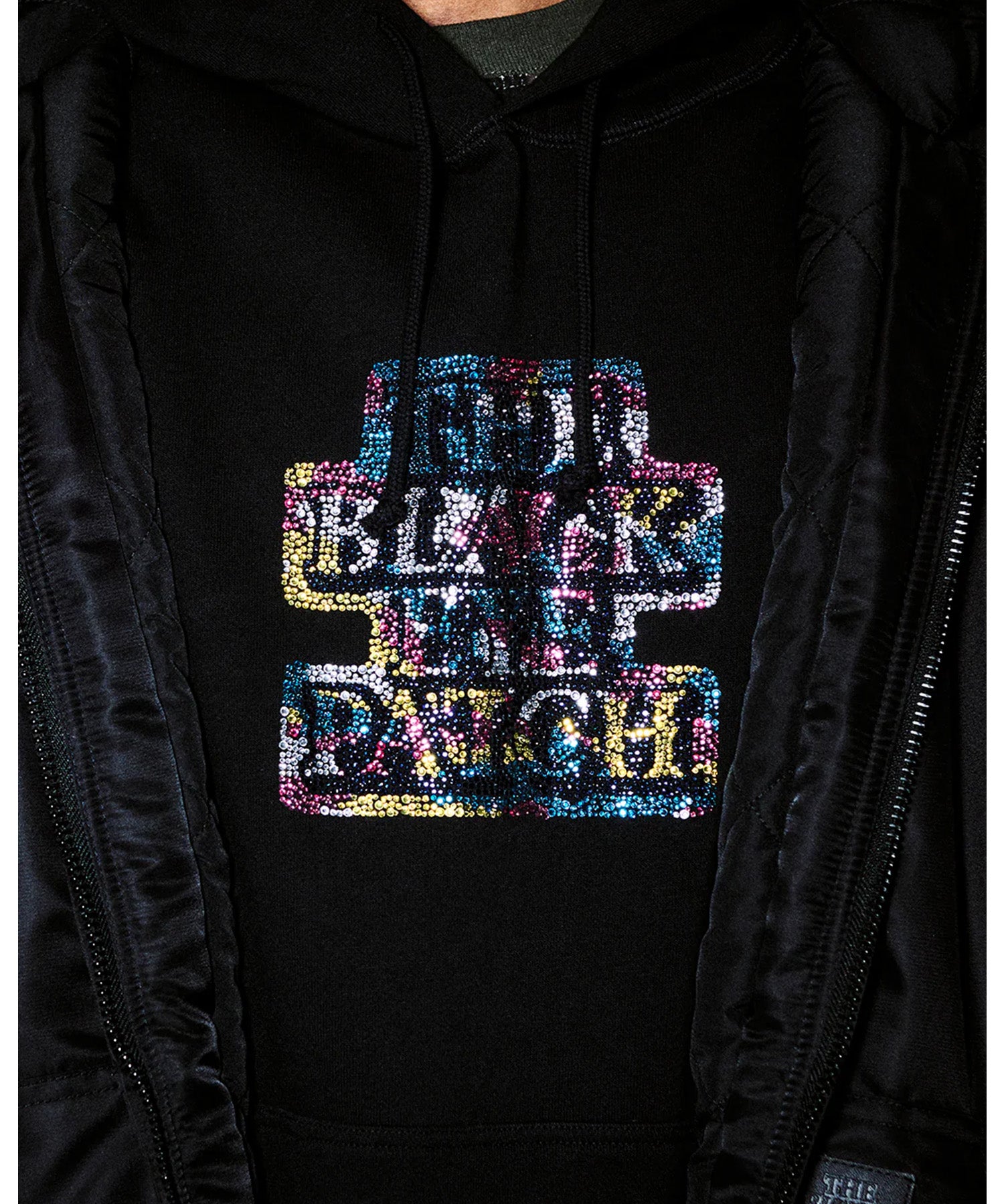 CAMOUFLAGED RHINESTONED OG LABEL HOODIE BLACK
