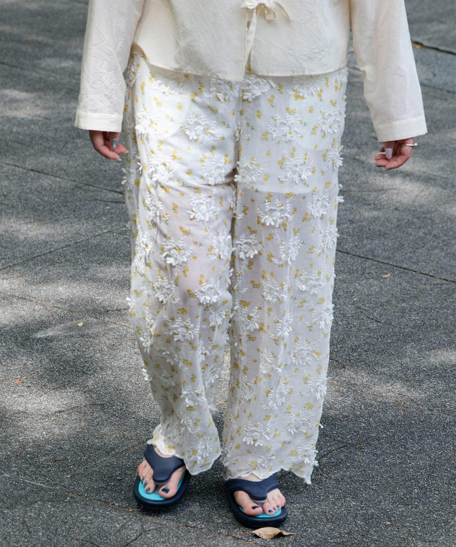 Sheer Flower Easy Pants