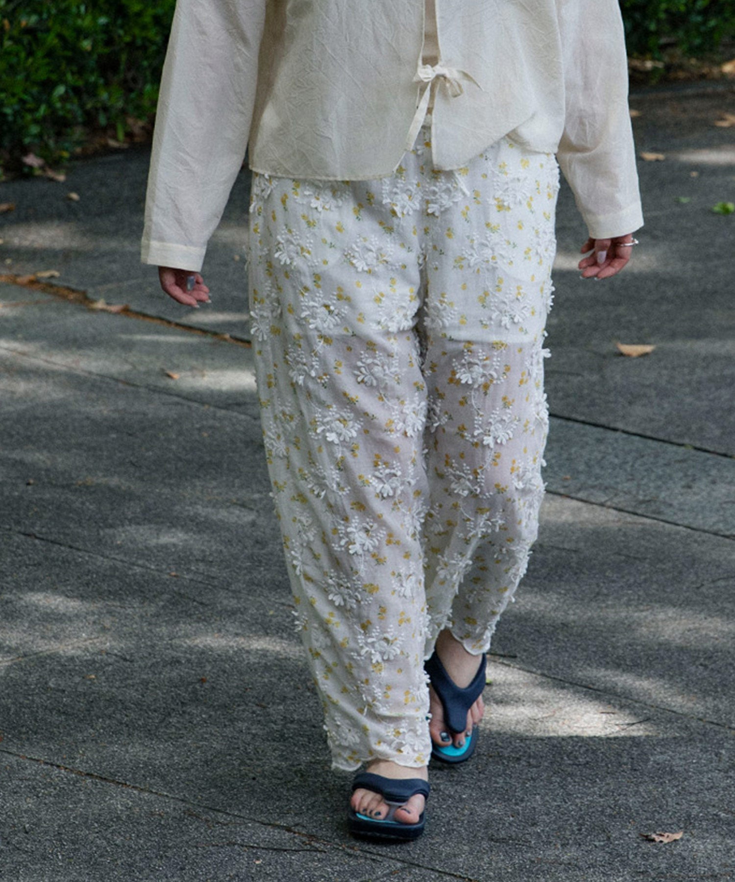 Sheer Flower Easy Pants