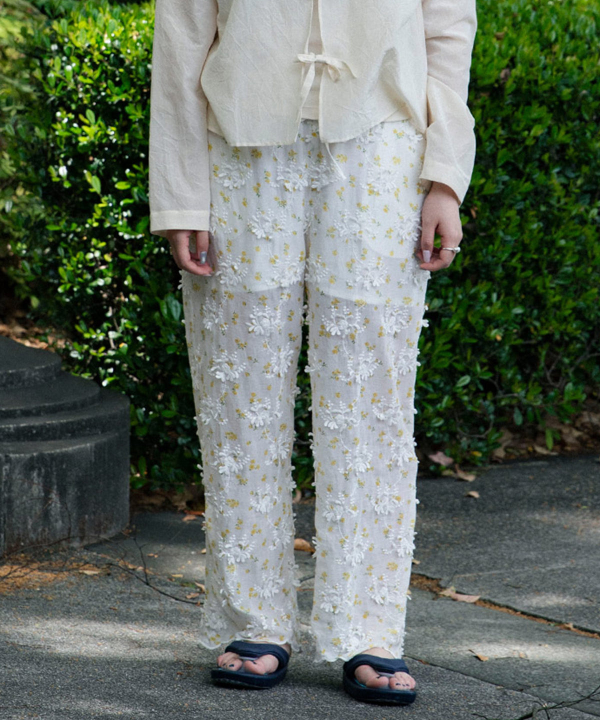 Sheer Flower Easy Pants