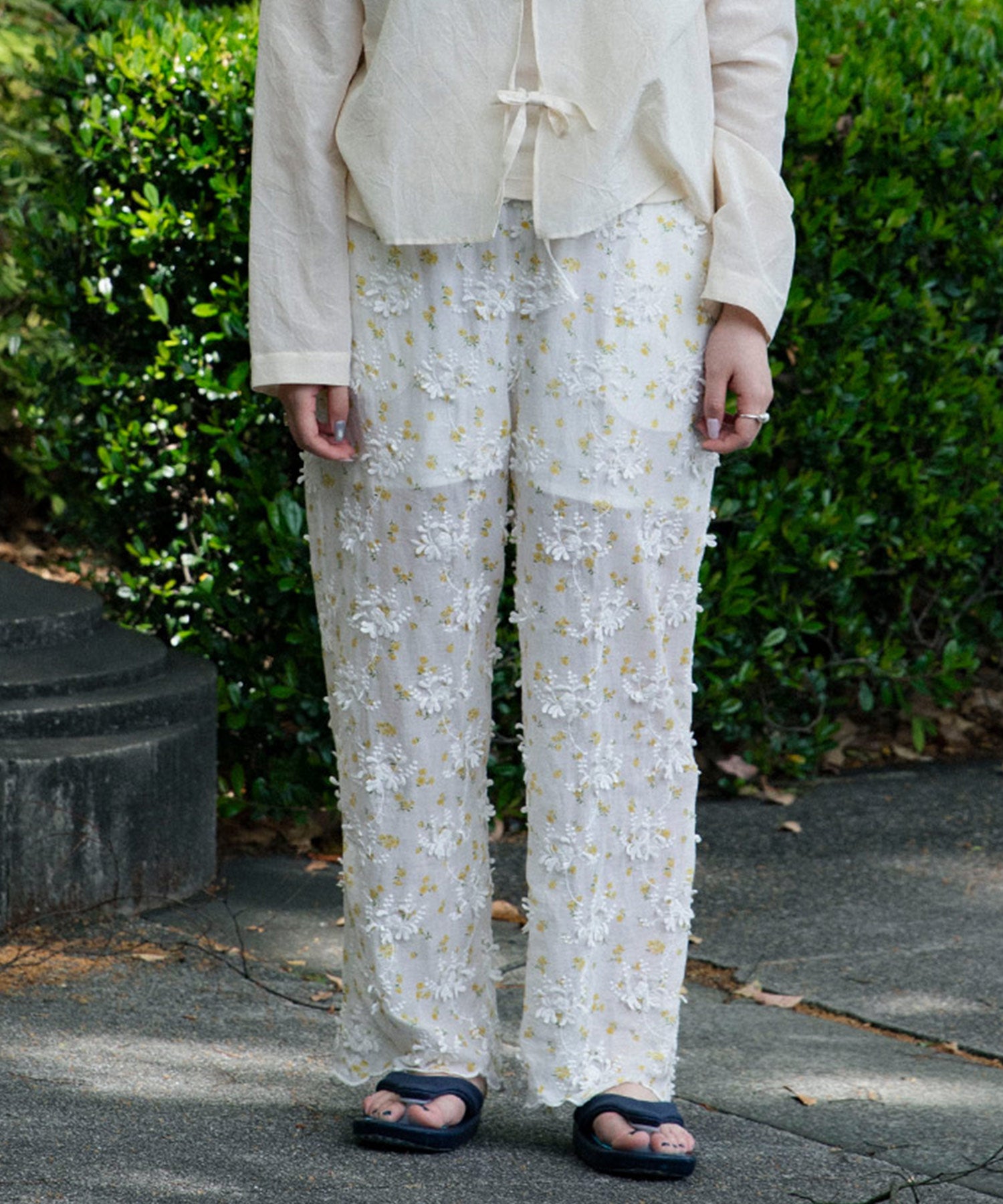 Sheer Flower Easy Pants
