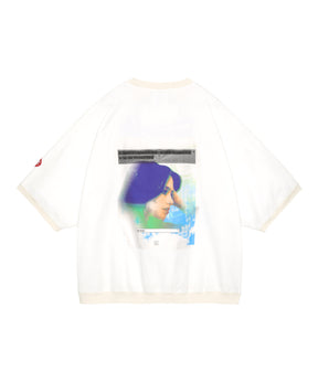 PATCHED GAUZE SHORT SLEEVE CREW NECK