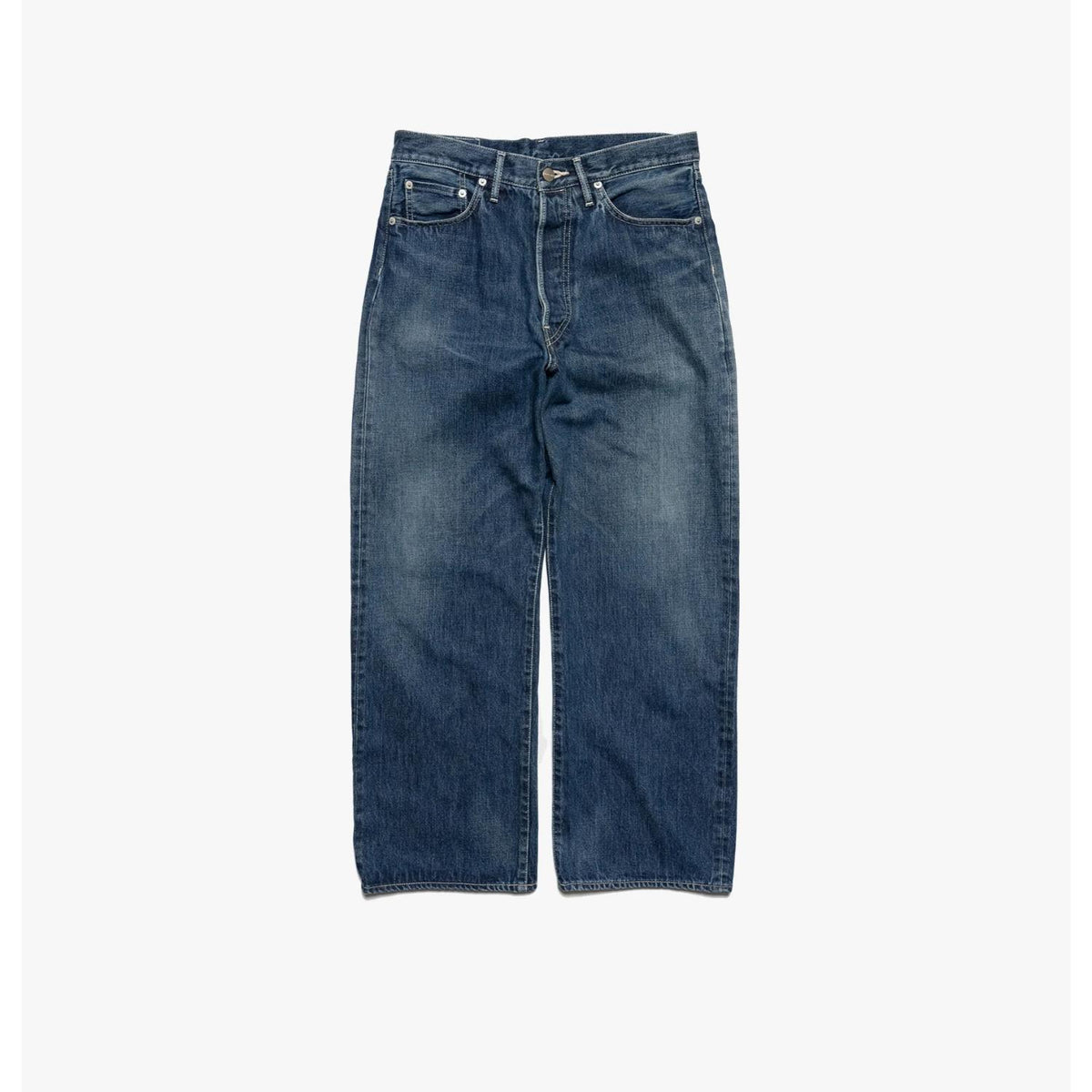 Selvage Denim Five Pocket Wide Straight Pants -DARK FADE