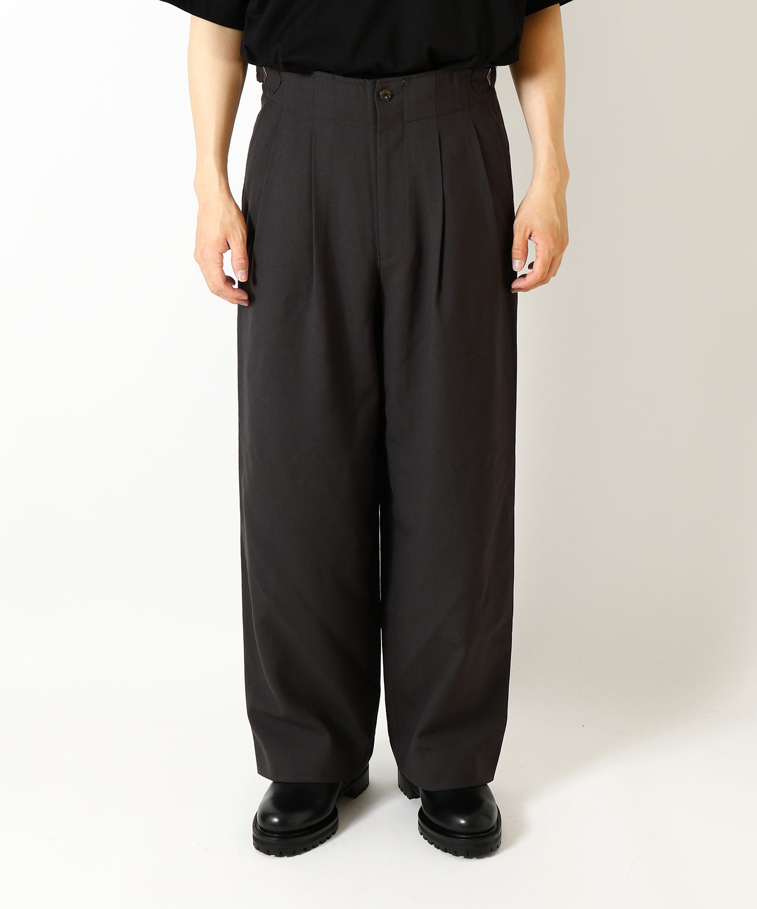 Recycled Polyester Non-Mulesed Wool Gabardine Two Tuck Military Trousers